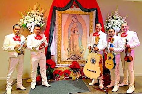 Aguilas De La Barca Jalisco standing in front of picture of Saint Guadalupe